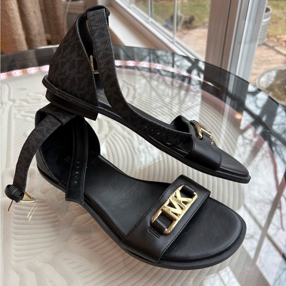 Michael Kors Black MK Logo Ankle-Strap Sandals